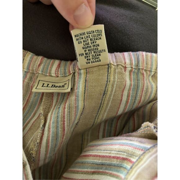 L.L. Bean Women's 14 Reg 100% Linen Cropped Wide Leg Tie Pants Pockets Stripes - Picture 4 of 7